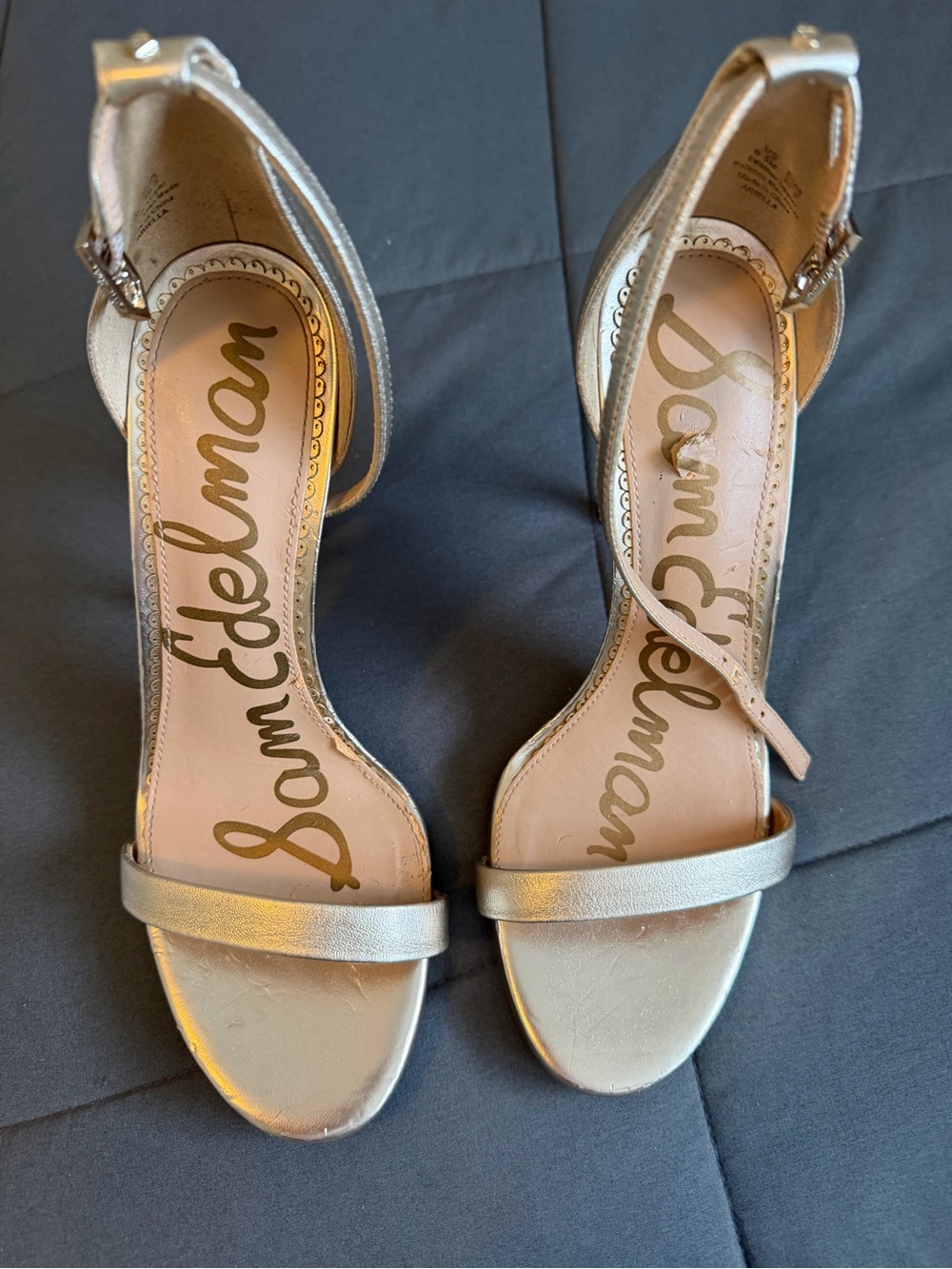 Sam Edelman Women’s Gold Leather Strappy Stiletto Heel Size 6 1/2